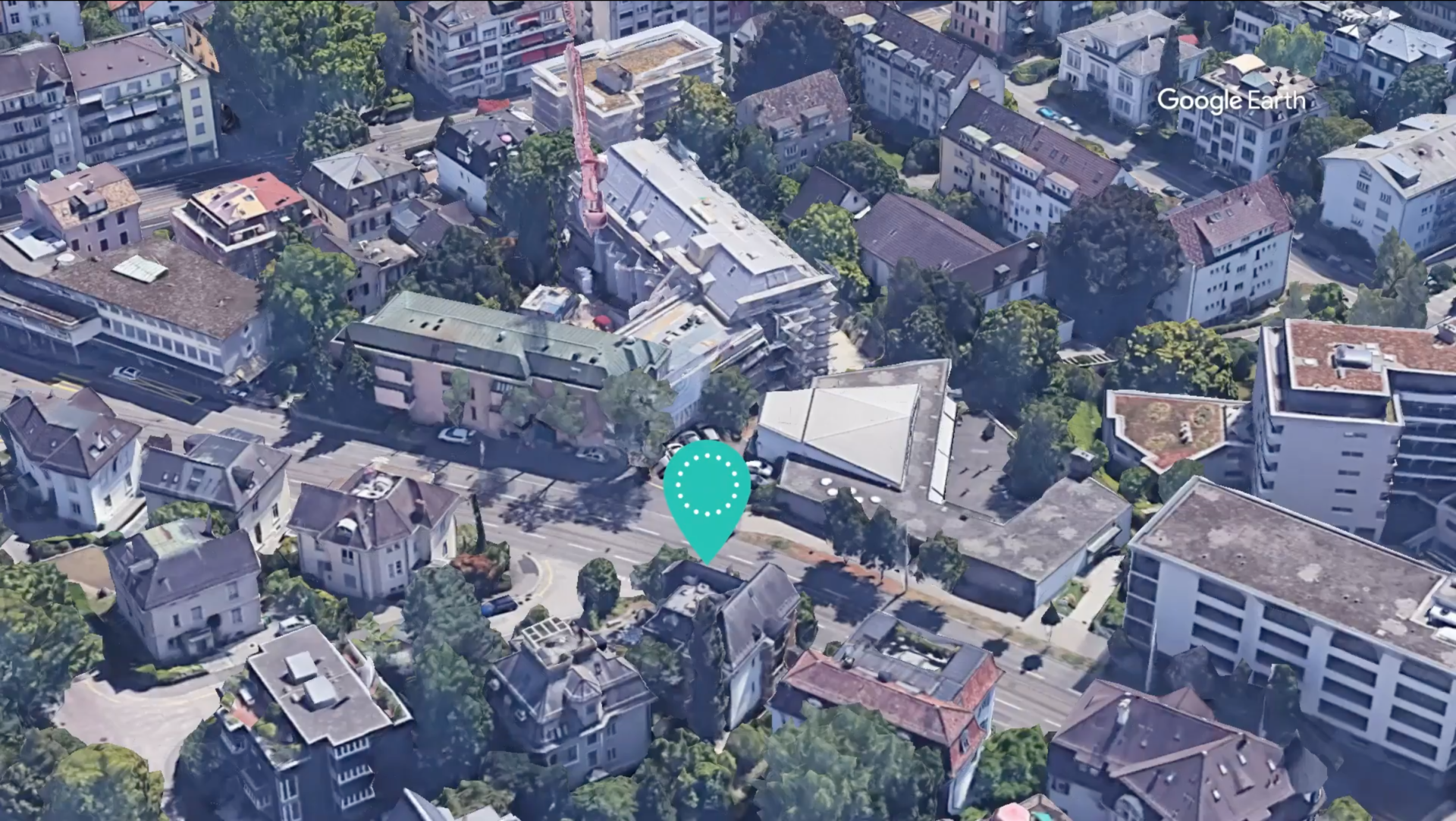 Luftaufnahme des Quartiers beim Römerhof mit der Villa des LernCenters