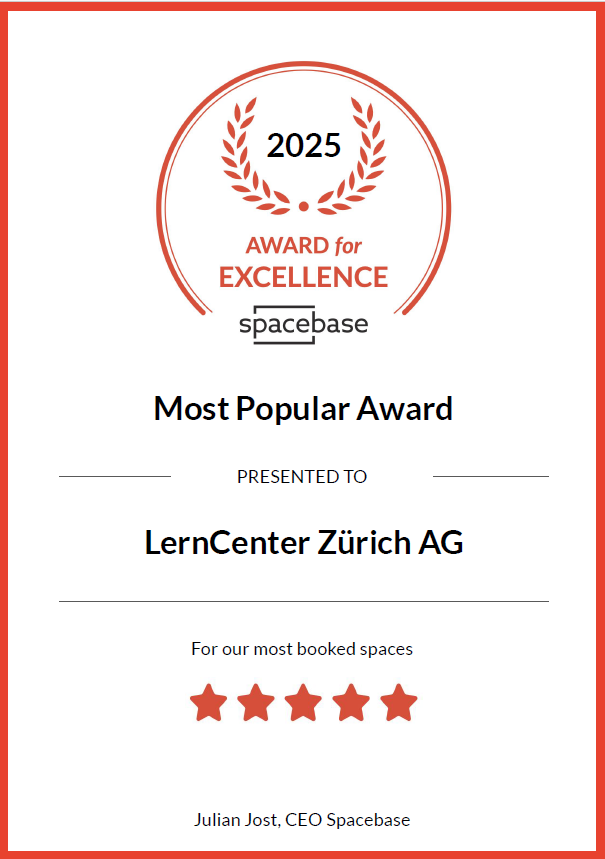 Erneuter Triumph: LernCenter gewinnt Spacebase Award 2025 1 2025 Award LernCenter Zürich AG Most Popular Certificate